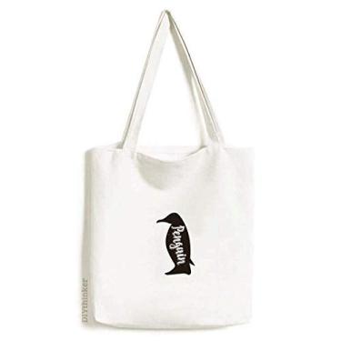 Imagem de Bolsa sacola de lona preta e branca com pinguim, bolsa de compras casual
