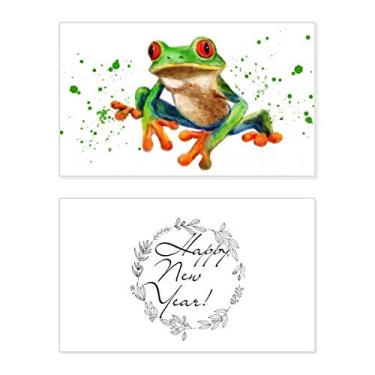 Imagem de Polypedatid Green Frogs Festival Ano Novo Cartão de felicitações Bless Message Present