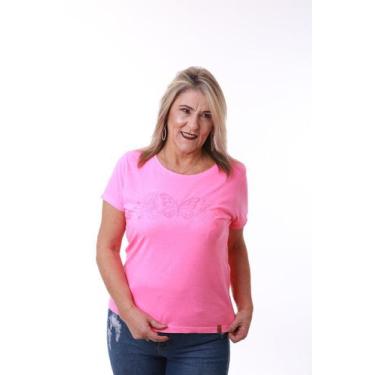 Imagem de Camiseta Feminina Estonada Rosa Neon Estampa Borboleta Relevo - Rico S
