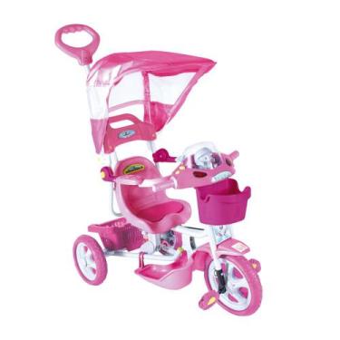 Imagem de Triciclo Infantil E.T Com Capota Rosa Passeio E Pedal Bel