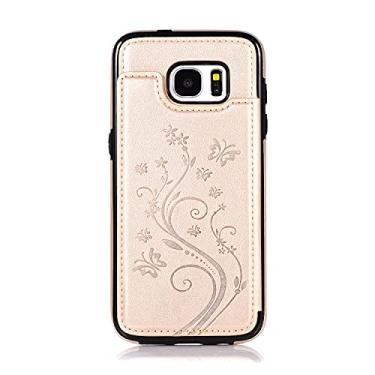 Imagem de Capa protetora para telefone Para Samsung Galaxy S7 Borda Phone Case, luxo Pu Caso de couro [dois fecho magnético] [slots de cartão] função de suporte de flor de borboleta padrão durável macio Tpu. Ta
