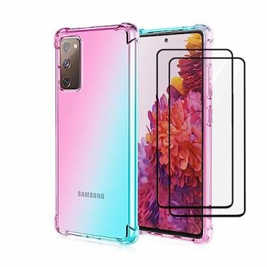 Imagem de Capa para Samsung Galaxy A8 Plus (2018) Capinha - Capa colorida gradiente à prova de quedas com protetor de tela temperado gratuito -Rosa e Verde