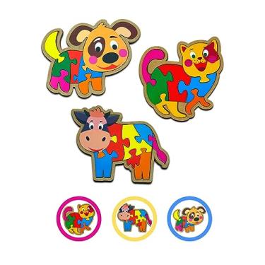 Imagem de Kit Quebra Cabeça Brinquedo Educativo Infantil Animais Bicho Cachorro Vaca Gato