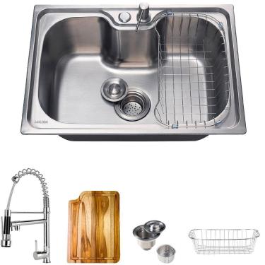 Imagem de Cuba para cozinha gourmet pia aço inox 304 com acessórios tábua de corte Borari e Torneira gourmet Munim Pingoo.casa