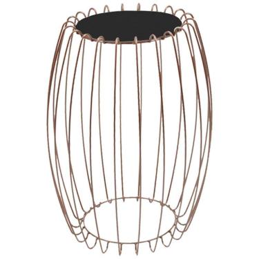 Imagem de Mesa Apoio Lateral 43 cm Tampo Vidro Preto Base Metal Cobre Nacc