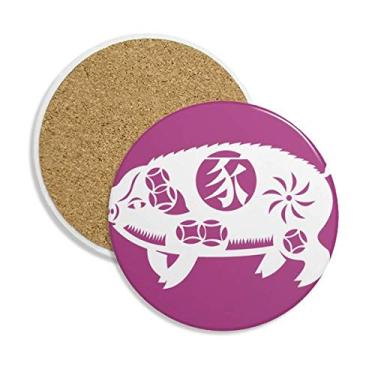 Imagem de Porta-copos de cerâmica com padrão do zodíaco da China, ano de porco, pedra absorvente para bebidas, presente de 2 peças