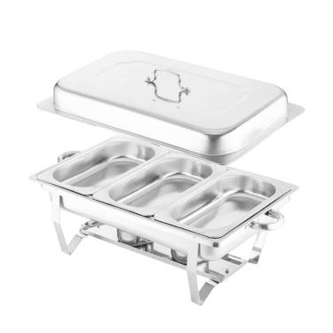 Imagem de Rechaud RM Retangular em Aço Inox Banho com 3 Cubas e Fogareiro 11 L Buffet