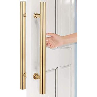 Imagem de Puxador De Porta De Celeiro Para Porta De Madeira, Maçanetas De Porta Push Pull De Entrada Comercial De Níquel Escovado, Barra De Apoio De Porta Deslizante De Chuveiro De Aço Inoxidável,Ouro,100cm