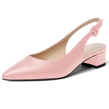 Imagem de WAYDERNS Sapato feminino bonito tira ajustável com tira no tornozelo fivela de escritório sólida fosco bico fino grosso salto baixo 3,8 cm, rosa, 10