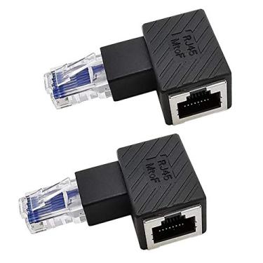 Imagem de Kework Pacote com 2 extensores de rede RJ45, conector adaptador de extensão de cabo macho para fêmea Ethernet LAN RJ45 de 90 graus para Cat5 Cat5e