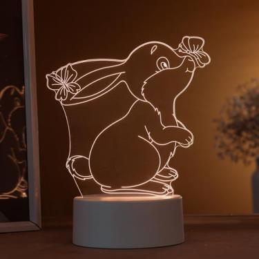 Imagem de Luminária led 3d, abajur de mesa, coelho com borboletas