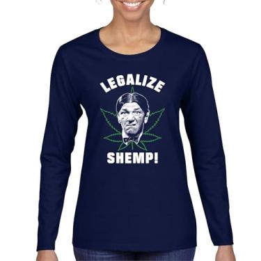 Imagem de Camiseta feminina Legalize Shemp The Three Stooges manga longa 420 Weed Smoking 3 American Legends Curly Moe Howard Larry Trio, Azul marinho, P