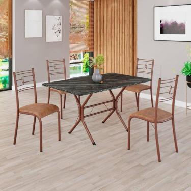 Imagem de Conjunto Sala de Jantar Mesa Retangular 120x75cm Tampo Madeira Mdp Ardósia Indiana 4 Cadeiras Paraty C. Marrom / Marrom