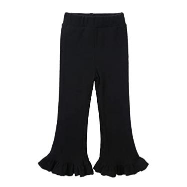 Imagem de BILIKEYU Tollder Girl Calça de cintura alta elástica flare emagrecedora calça casual longa calça de sino roupas esportivas infantis, Preto, 6-7 Anos
