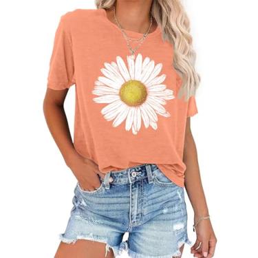 Imagem de Camisetas femininas com estampa de flores de girassol camisetas inspiradoras casuais Faith Shirt Tops, W - Laranja, M