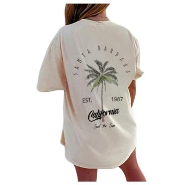 Imagem de SOLY HUX Camiseta feminina com estampa de letras, manga curta, gola redonda, verão, Apricot Tropical, P