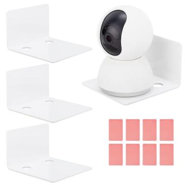 Imagem de PH PandaHall Pacote com 4 prateleiras adesivas de parede, mini prateleiras flutuantes de 10 cm, prateleiras suspensas de acrílico, pequenas bordas para exibição com adesivos para câmeras de segurança,