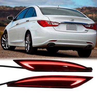Imagem de Dreamseek Luz traseira do para-choque traseiro refletor LED para Hyundai Sonata (YF) 2011 2012 2013 2014 Lanterna traseira de freio de condução com lâmpada de seta sequencial dinâmica estilo anzol (lente vermelha)