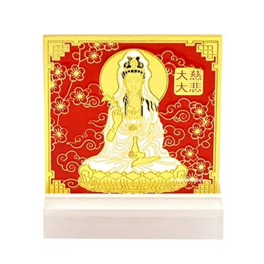 Imagem de Fengshuibringluck Feng Shui Kuan YIN ON OM MANI Padme HUM Mantra Plaque Eliminate Pain and Heal Body and Mind Decorate Red 8x3.6x1.5cm (base) 8x8CM (brand)