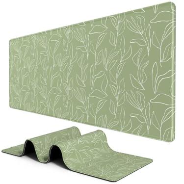 Imagem de BOSOBO Tapete de mesa grande - Tapete de mouse para jogos estendido 2GG, tapete de escritório e casa, capa de teclado longa, capa completa de mesa 81,5 x 29 cm, folha verde minimalista