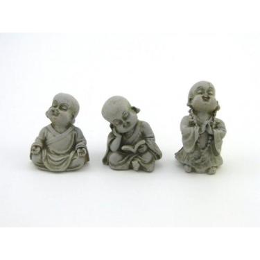 Imagem de Estátua Trio Mini Buda Japonês Cor Cimento Resina 8 Cm - Amém Decoraçã