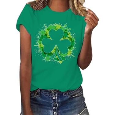 Imagem de Camiseta feminina Dia de São Patrício Lucky Irish Shamrock verde túnica verde camiseta gráfica manga curta tops, Amarelo, XXG
