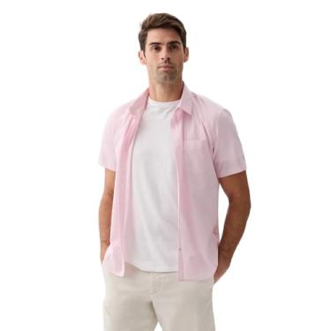Imagem de GAP Camisa masculina de manga curta de popelina elástica com caimento justo, Peônia leve, M