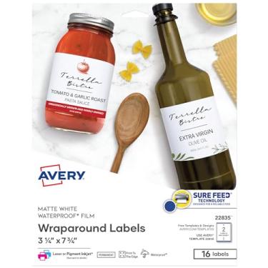 Imagem de Etiquetas retangulares Avery para impressoras a laser e a jato de tinta, 8,25 x 19,05 cm, 16 etiquetas resistentes à água (22835)
