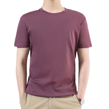 Imagem de G Guzemor Camisetas masculinas de verão 2024 100% algodão mercerizado, cor lisa, casual, premium, básica, gola redonda, curta, Vinho tinto, P