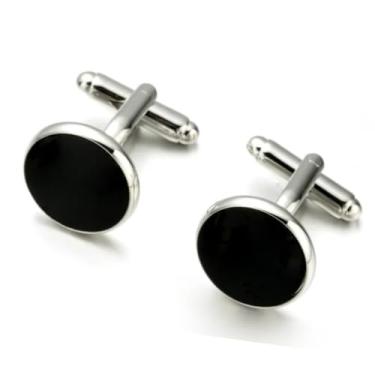 Imagem de Par De Abotoaduras Redondas De Cobre Para Punho De Camisa Masculina Social, Não Enferrujam, Não descascam. Ideal Para Looks Elegantes E Sofisticados + Saquinho De Veludo – HEISIL (PRATA COM PRETO)