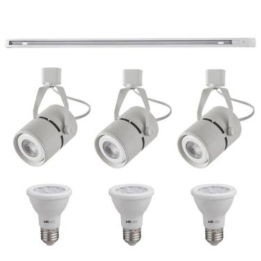 Imagem de Kit Trilho 1m + 3 Spots Classic Branco + 3 Lâmpadas Par20 9w - Nordecor 6000k (branco Frio)