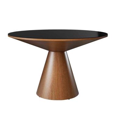Imagem de Mesa De Jantar Madri Cone Chanfrada Redonda Nozes 1.30 Cm Vidro Preto
