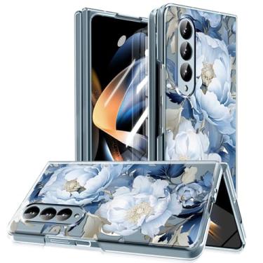 Imagem de MIDIIUGCT Capa magnética para Galaxy Z Fold3, círculo magnético integrado e carregamento sem fio, capa à prova de choque de grau militar para Z Fold 3 [grande flor branca] MUS-CXDZ-04-01