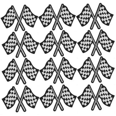 Imagem de GYGYL 12 peças de adesivos de bandeira de corrida xadrez, aplique bordado dia de corrida para roupas, vestido, chapéu, meias, jeans, acessórios DIY