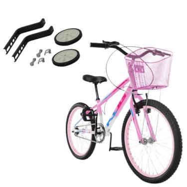 Imagem de Bicicleta KOG BIKES Aro 20 Infantil Em Aluminio Feminina com Cestinha e Rodinha,Branco Degrade Rosa