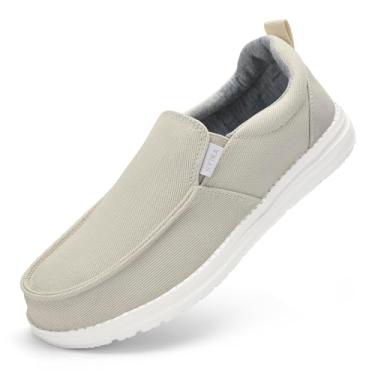 Imagem de RYIKA Mocassins masculinos sem usar as mãos livres, mocassins, mocassins, casuais, de lona, sapatos de barco, leves, antiderrapantes para caminhada, tênis macio, Branco, 39