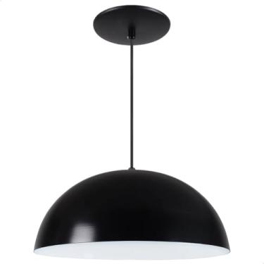 Imagem de Lustre Pendente Luminária Meia Lua 40cm 50cm Com Interior Branco em Alumínio e Fiação Bivolt (Preto Fosco, 40cm)