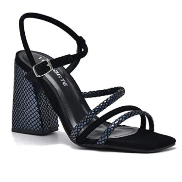Imagem de Sandália Via Marte Salto Grosso Geométrico Nobuck Cintilante 22-14605 Cor:Preto;Tamanho:38