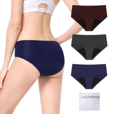 Imagem de CARER Healthcare Incontinence Pregnancy Calcinha menstrual para mulheres, absorvente instantâneo e à prova de vazamento pós-parto, roupa íntima menstrual respirável, 3 peças - CO M, Colorido-3, M-G