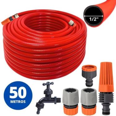 Imagem de Mangueira Jardim 50M + Esguicho Jato Regulável + Engate - Ledmang