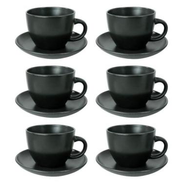 Imagem de Jogo de xícaras ceramica preta com pires 12 pçs 210ml - Casita