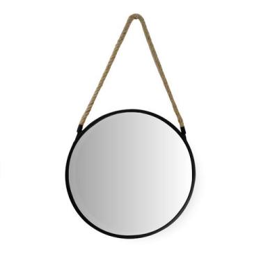 Imagem de Espelho Redondo Com Alça Preto Escritório Sala Banheiro 30cm - CASAMBI
