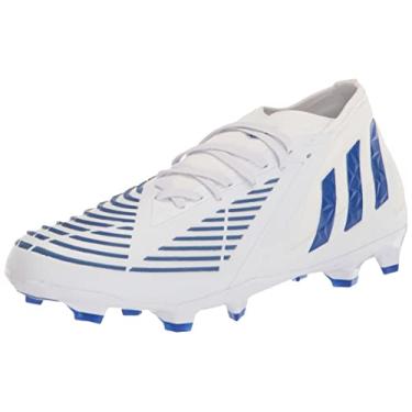 Imagem de adidas Tênis de futebol unissex Edge.2 firme, Branco/Azul/Branco, 6 Women/5 Men
