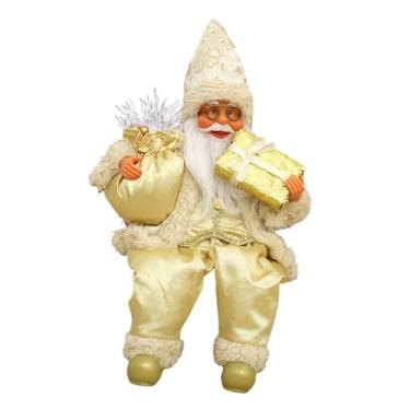 Imagem de oshhni Estatueta de Papai Noel sentado, figura de cena de Natal, presente decorativo, decoração para casa, boneco de pelúcia, ornamento, decoração de Natal, Ouro, 21x10x10 Cm
