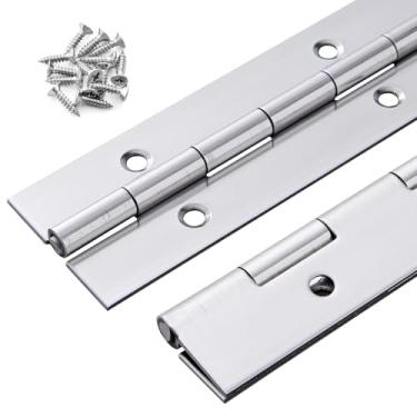 Imagem de Pacote com 2 dobradiças de piano resistentes, 30,5 x 3,5 polegadas, dobradiça de piano de aço inoxidável de 0,060 polegadas de espessura com orifícios, dobradiças contínuas de 30,5 cm para portas de