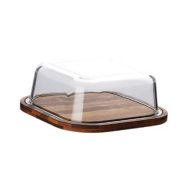 Imagem de Gralara Tampa de vidro Manteigueira Recipiente de manteiga Resistente Fácil de limpar Suporte para bolo Caixa de armazenamento de sobremesa Multiuso para