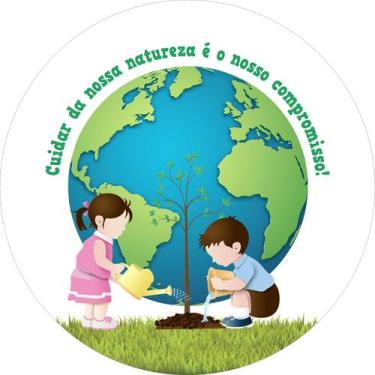 Imagem de Painel de Lona Redondo Educação Ambiental Planeta Crianças Plantando Á