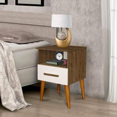 Imagem de Mesa de Cabeceira PER Estilo Retrô Com Pés em Madeira 1 Gaveta Cor Can
