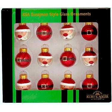 Imagem de Kurt S. Adler Bola de Papai Noel de vidro de 25 mm e fivela, conjunto de 12 peças, vermelho