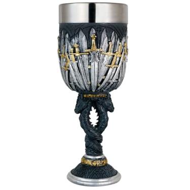 Imagem de Cálice de vinho de dragão medieval Swords - GOT D&D jogo cálice of Merchandise - Copo de bebida de aço inoxidável de 200 ml - fantasia dungeons and dragons presentes de festa para aniversário homens mulheres